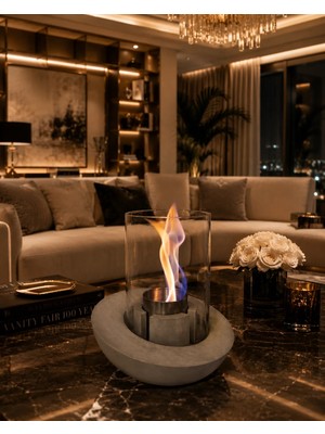 Bee Candle Home BeeCandleHome Vera Bacasız Beton Masaüstü Şömine Bioethanol Dumansız Şömine Yakıtı Hediyeli -Gri Beton Rengi
