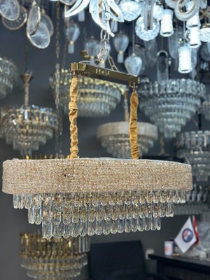 LED Yeni Model Oval Lüx Salon Avize Gold Renk  Ithal Kasa