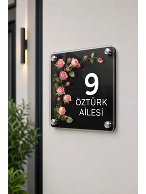 JHAAR Kişiye Özel Pleksi Kapı Isimliği – Modern & Lüks Uv Baskılı Dekoratif Kapı Numarası- Çiçek Dalları