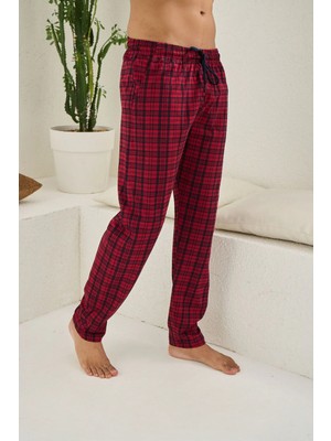 Kly %100 Pamuk Bordo Ekoseli Pijama Altı - Battal Beden Rahatlığı (3xl-6xl)