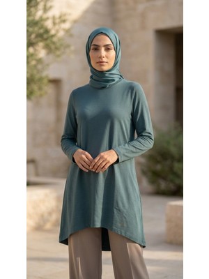 Plistre 2305_KADIN Bisiklet Yakalı Uzun Kollu Süprem Tunik %100 Pamuk
