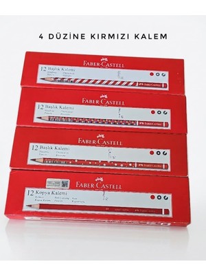 4 Düzine Kırmızı Kalem - 4 Düzine Başlık-Kopya Kalemi Kırmızı - 48 Adet Kırmızı Kalem