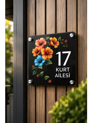 JHAAR Kişiye Özel Pleksi Kapı Isimliği – Modern & Lüks Uv Baskılı Dekoratif Kapı Numarası- Yaşam Çiçekler