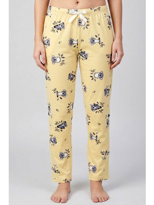 Hadiora Kadın Pastel Sarı Koala Desenli Bambu Pijama Alt