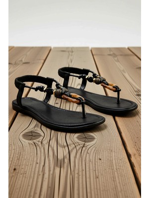 Benerly Kadın T-Strap Bilekten Bağlamalı Düz Tabanlı Metalik Suni Deri Sandalet Günlük Rahat Modern Şık