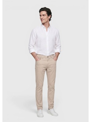 Ramsey Bej Düz Dokuma Slim Fit Casual Pamuk Karışımlı Pantolon