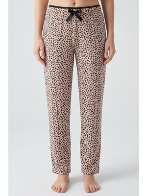 Hadiora Kadın Bej Leopar Desenli Bambu Pijama Alt