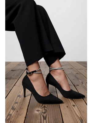 Benerly Kadın Ince Topuklu Sivri Burunlu Stiletto Ayakkabı Bilekten Taşlı Bantlı Günlük Rahat Modern Şık
