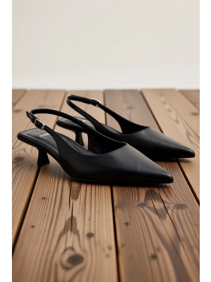Benerly Kadın Sivri Burunlu Slingback Kitten Topuklu Ayakkabı Leopar Desen Hakiki Deri Günlük Rahat Modern