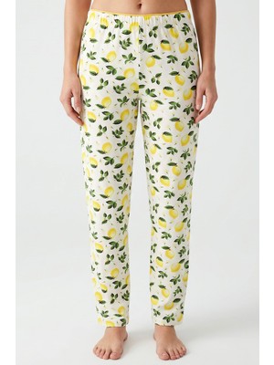 Hadiora Kadın Beyaz Limon Desenli Bambu Pijama Alt