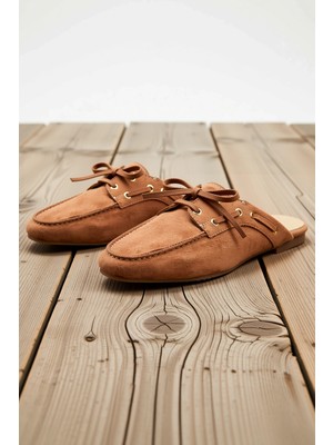 Benerly Kadın Süet Loafer Ayakkabı Bağcıklı Badem Burun Düz Topuk Casual Günlük Konforlu Rahat Modern Şık