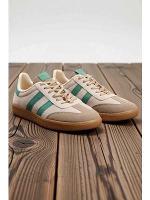 Benerly Kadın Renk Bloklu Şeritli Süet Sneaker Bağcıklı Düz Topuk Casual Günlük Rahat Konforlu Modern Şık