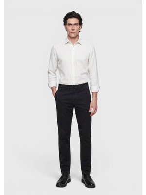 Ramsey Siyah Düz Dokuma Regular Fit Casual Pamuk Karışımlı Pantolon