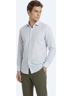Kip Yeşil Düz Regular Fit Uzun Dokuma Casual Pamuk Karışımlı Gömlek