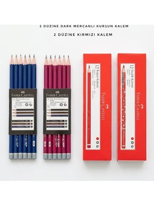 2 Düzine Dark Mercanlı Kurşun Kalem + 2 Düzine Kırmızı Başlık-Kopya Kalemi