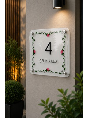JHAAR Kişiye Özel Pleksi Kapı Isimliği – Modern & Lüks Uv Baskılı Dekoratif Kapı Numarası- Yaprak Desenli