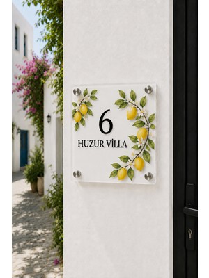 JHAAR Kişiye Özel Pleksi Kapı Isimliği – Modern & Lüks Uv Baskılı Dekoratif Kapı Numarası - Limon Çiçekleri