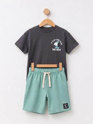 Bican Erkek Çocuk Köpek Baskılı %100 Pamuklu T-Shirt ve Şort Alt Üst Takım