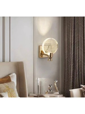Buiva Modern Luxury Kristal Taşlı Pilli Aplik Aç Kapa Buton French Gold Sarı Gün Işığı Ledli Aplik
