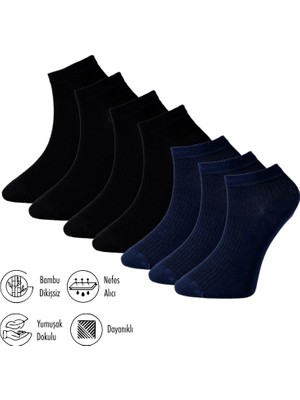 Lion Monroe Saf Bambu 4 Mevsim Erkek Patik Düz Kısa Siyah Çorap Dikişsiz Premium Hediye Kutulu 7'li Comfort Series L5952AZNP