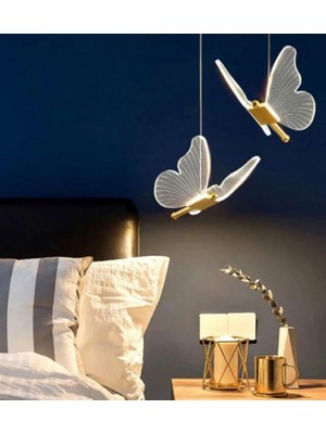 Buiva Modern Luxury Tasarım Butterfly Kelebek Sarkıt Avize Ikili Gold Sarı Gün Işığı