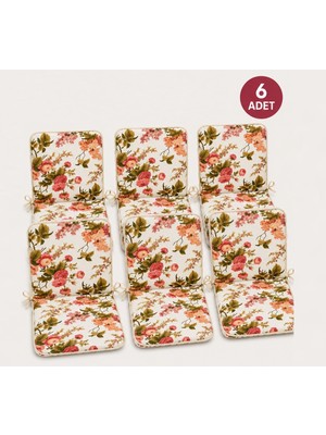 Mandaş 6 Adet Rattan Arkalıklı Sandalye Minderi (Kalınlık 4cm)-Ingiliz Gülü (Pamuklu Kumaş)