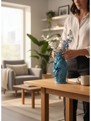 Turqo Print Azure Bloom Dekoratif Vazo
