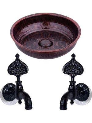 Lpd Iki̇li̇ Hamam Taslı Bakır Oksit Desenli Osmanlı Musluk (Lüx, %100 Pi̇ri̇nç)