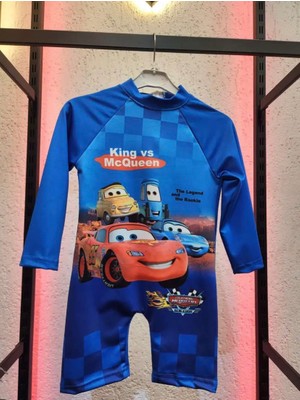 Arabalar Şimşek Cars Erkek Çocuk Mayo Yüzme Havuz Uzun Kollu Şortlu Uvkoruma Hızlı Kuruma