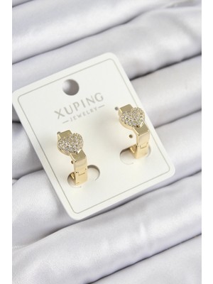 Hobibahçem Mey Ithalat® Xuping Zirkon Taşlı Kalp Model Gold Renk Kadın Küpe