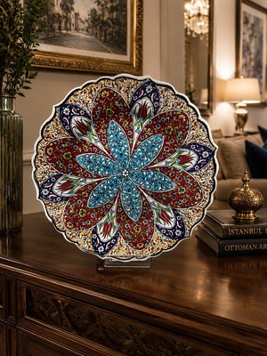 Anka Select El Yapımı Iznik Çini Dekoratif Tabak 25 cm – Geleneksel Osmanlı Motifli Seramik Duvar ve Konsol Dekoru