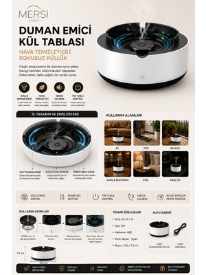 Mersi Shop Duman Emici Kül Tablası | Hava Temizleyicili Kokusuz Küllük ve Duman Çekici Sistem