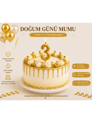 Parti Dükkanı Gold 3 Rakam Pasta Mumu 12 cm Doğum Günü Sayı Mumu