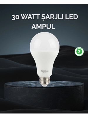 Pileli Store Şarjlı LED Ampul 30 Watt Soğuk Beyaz