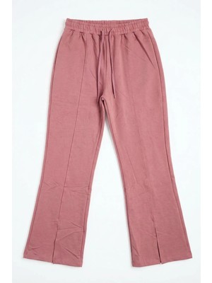 Hiccup Kadınlar My Fashıon Yüksek Bel Geniş Paça Örme Jogger Lila Mor