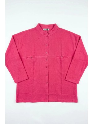 Hiccup Kadınlar My Fashıon Oversize Uzun Kollu Keten Karışımlı Gömlek Parlak Pembe