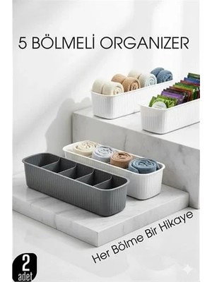 Zenvia Znv 5 Bölmeli Dolap ve Çekmece Içi 2’li Set Organizer Kutusu (Gri & Beyaz) 722440 ZNV2029