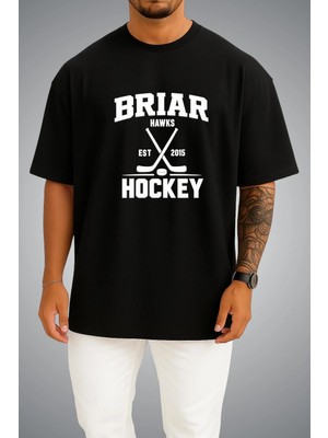 Bahriyeli Collection Oversize Off Campus Briar University Hawks Dı Laurentıs 66 Göğüs ve Sırt Baskılı Unisex T-Shirt