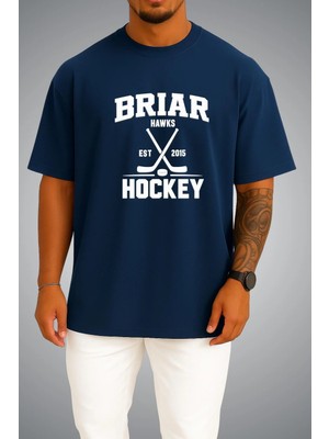 Bahriyeli Collection Oversize Off Campus Briar University Hawks Dı Laurentıs 66 Göğüs ve Sırt Baskılı Unisex T-Shirt