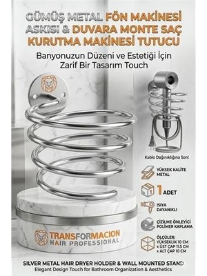 Zenvia Znv Gümüş Metal Fön Makinesi Askısı Duvara Monte Saç Kurutma Makinesi Tutucu 719681 ZNV2029