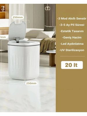 TKÇ Akıllı Teknolojik Sensörlü Çöp Kovası Işık Antibakteriyel Koku Geçirmez Mutfak Banyo Wc Of