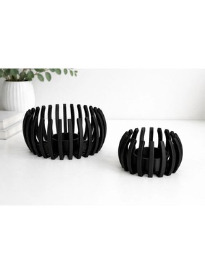 Lunera Accessories 2’li Siyah Kafes Mumluk Seti | Modern Dekoratif LED & Tealight Mumluk