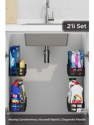 TKÇ Tkcls- 2'li Yapışkanlı Evye Altı ve Dolap Içi Düzenleyici Organizer Raf Seti