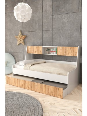 Setay Yavrulu Karyola, Viyole Kapaklı, Kitaplıklı Yavrulu Karyola - 90X200