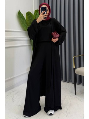 Balenbi Kadın Penye Uzun Hırka Bluz Geniş Paça Pantolon Abaya Takım 1217