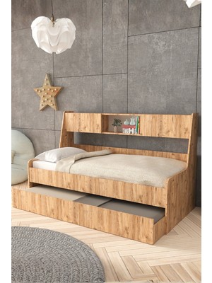 Setay Yavrulu Karyola, Viyole Kapaklı, Kitaplıklı Yavrulu Karyola - 90X200