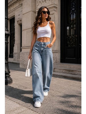 Cedy Denim Cedy Denım Kadın Buz Mavisi Salaş Bol Paça Jean Kot Pantolon E7012