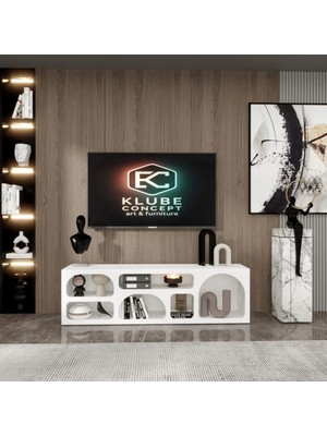 Klubeconcept Ovalflow Tv Ünitesi 180 cm Beyaz %100 Mdf Ovalnest White Beyaz Organik Tasarım Modern Tv Ünitesi Özel Üretim 180 cm