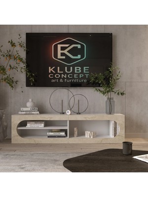 Klubeconcept Lunar Bohem Tv Ünitesi 200 cm Metalik Seri Lunar Prime Metalik Modern Nişli Tv Ünitesi Geniş Model 200 cm Mdf