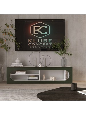 Klubeconcept Lunar Bohem Tv Ünitesi Yeşil Dekoratif Raf Sistemi Lunar Greenline Yeşil Modern Tv Ünitesi ve Raf Kombin Bohem Stil